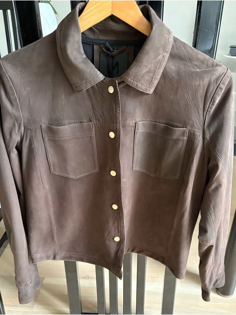 Women’s Brown Leather Button-Front Jacket